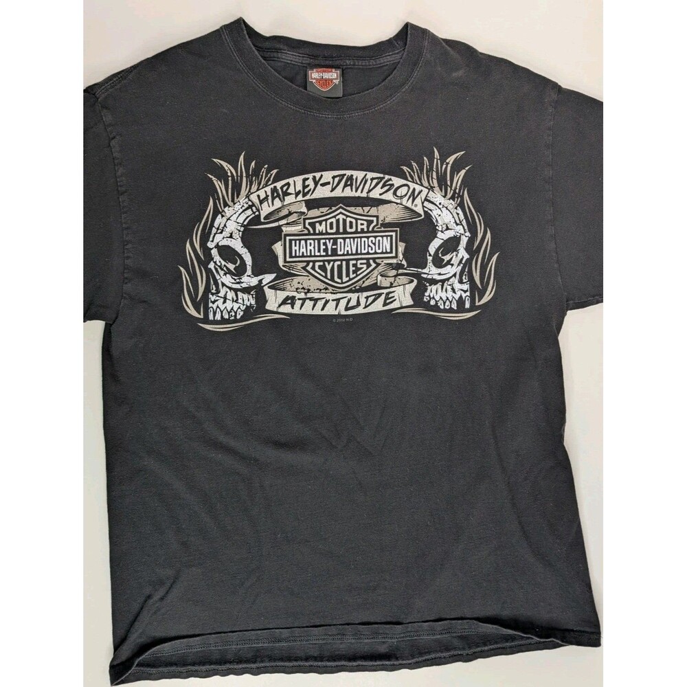 Harley Davidson Attitude Skull T-Shirt Mens Large Black Hornz Road Temple Texas